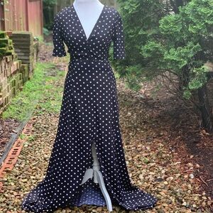 Black and White Polka Dot Wrap Maxi Dress